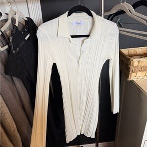 Style addict Ivory Ribbed Button-Down dress